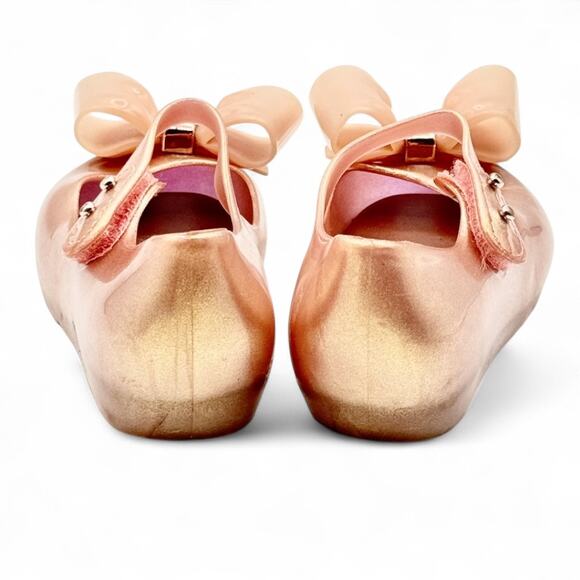 Mini Melissa Ultragirl Bow III Mary Jane Flats Girls 9 Balletcore Rose Gold Pink - Picture 3 of 5